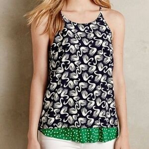Anthropologie Porridge Layered Tank Navy & White Swan Print sz XS